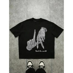 Rhinestone Graphic T-Shirt Hip Hop Oversized Streetwear Unisex Tee