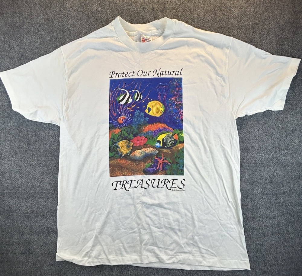 Vtg 90s Protect Our Ocean T-Shirt XL Single Stitch Made In USA Nature Art Grunge