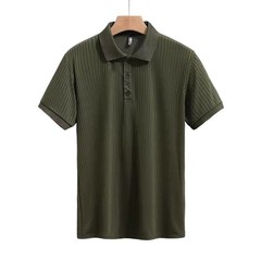 Men’s Striped Shirt Short Sleeve Moisture Wicking Lapel Neckline Slight Stretch