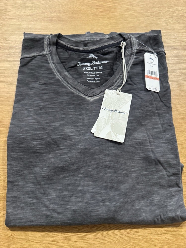 Tommy Bahama V-neck 100% Pima Cotton Shirt New Short Sleeve Suncoast Shores Coal