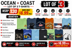 Ocean and Coast Wholesale Lot of 3 Men’s Graphic T-Shirts Random Assorted New
