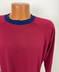 Vintage 90s Raglan Shirt Men Large Tall LT Minimal Ringer Burgundy Silky Acrylic