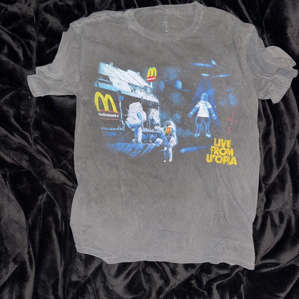 Travis Scott Mcdonalds Shirt Mens Large Black Live From Utopia Cactus Jack L