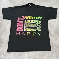 Vintage 90s Don’t Worry Be Happy Shirt Mens L Black Neon Smiley Face