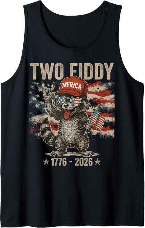 Vintage Raccoon Two Fiddy 250 Year American Anniversary Tank Top