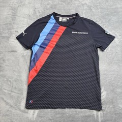 BMW Motorsports x PUMA Striped Racing T-Shirt Navy Blue 100% Cotton Men’s Size M