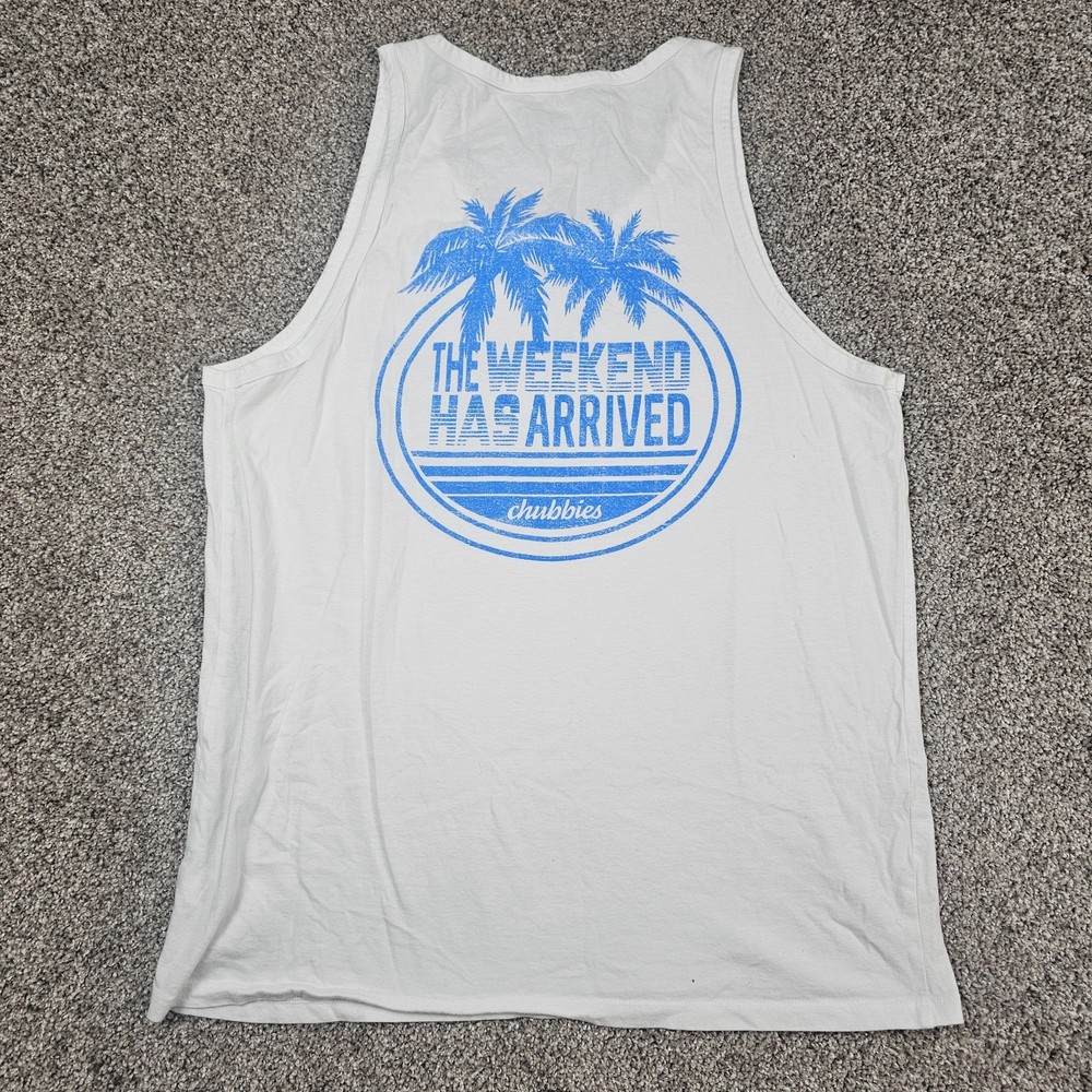 Chubbies Shirt Mens Large White Tank Top Sleeveless Weekend Beach Surf Party