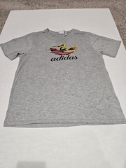 Adidas Mens XL T-Shirt Gray Black Spell Out Graphic Trefoil Logo Performance Tee