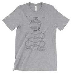 Baseball Patent T-Shirt.100% Cotton Comfy Tee on Black White or Gray. NEW