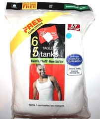 Hanes Men’s White 100% Cotton 6-Pk Tagless Tanks – Small or Medium
