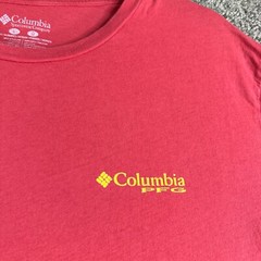 Columbia Shirt Mens L Red Yellow Fishing Short Sleeve Cotton Casual Outdoors*