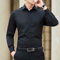 Men Solid Color Business Shirt Fashion Classic Basic Casual Slim Long Sleeve New