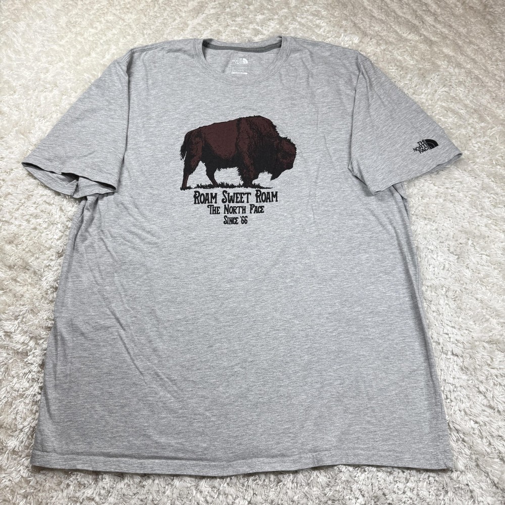The North Face T Shirt Mens 2XL Gray Roam Bison Classic Fit Dadcore Animalcore