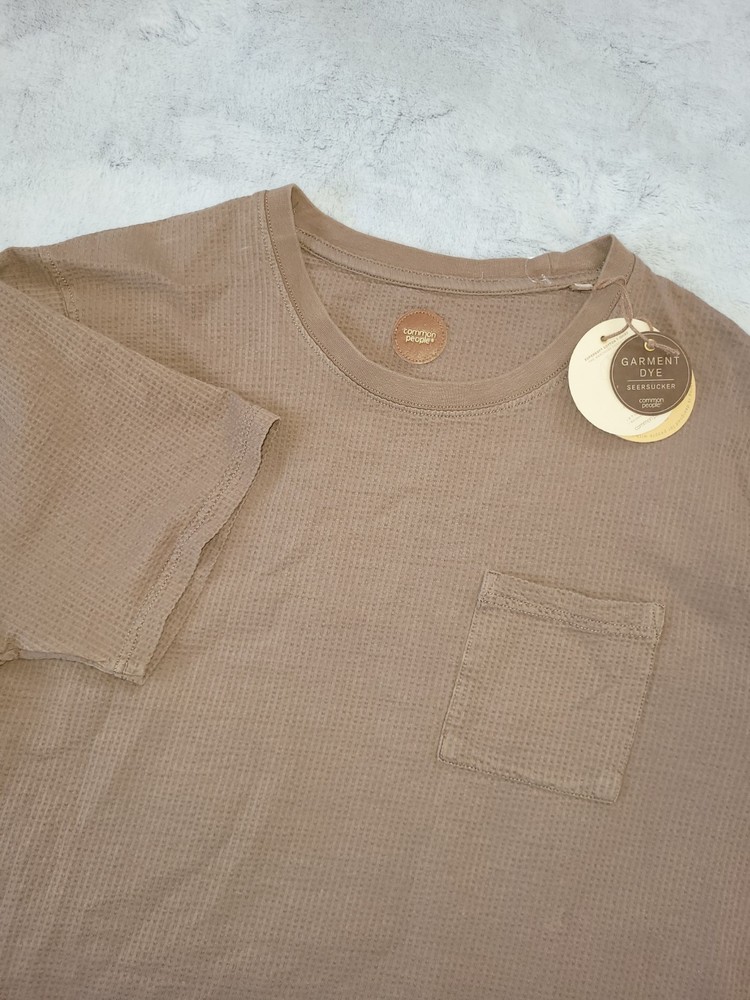 Common People Mens XL Seersucker GD Tee Brown Pocket Tshirt Cotton Minimalist