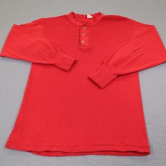 Vintage Henley Shirt Mens Medium Red Long Sleeve 100% Cotton Knit Pullover Sears