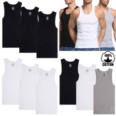 Men Cotton Tank Top Wife-Beater A-Shirt Regular Undershirt Ribbed White Black