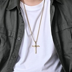 Nail Cross Necklace for Men Stainless Steel Vintage Polished Black Gold Silver