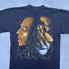 Vtg The Roxx 90s Mens L Black Graphic T Shirt Single Stitch Bob Marley Lion Zion