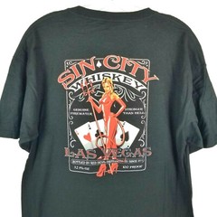 Las Vegas Sin City Whiskey T-Shirt Men’s Size L, Aces Poker Sexy Red Devil Black