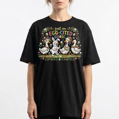 Egg Cited Goose Easter Duck Floral T-Shirt Spring Holiday Cute Animal Tee