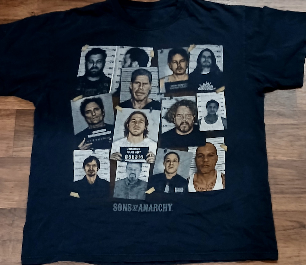 SONS OF ANARCHY Mugshot T Shirt Mens Large Black Biker TV Show Graphic Tee