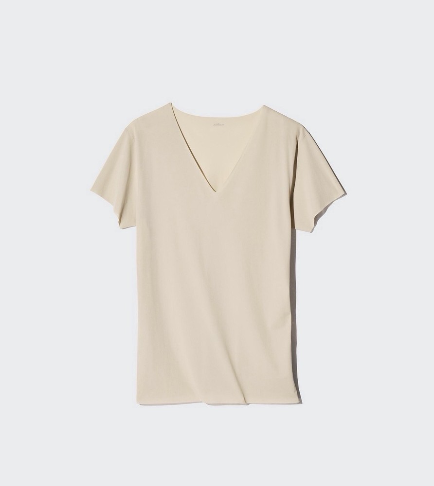 UNIQLO Micro Mesh Anti-Odor V-Neck T-Shirt AIRism Beige XL MEN New Sold Out