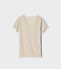UNIQLO Micro Mesh Anti-Odor V-Neck T-Shirt AIRism Beige XL MEN New Sold Out