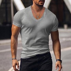 Mens Summer Tops Short Sleeve Muscle T Shirt Men Slim Fit V Neck Blouse Work Tee