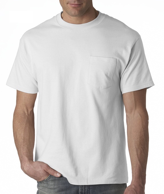 3 Pack Hanes Beefy T Shirts with Pocket WHITE 5190 S-3XL Cotton Short Sleeve