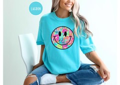Smiley Face Comfort Tee Shirt Summer Soft Cotton Casual Top