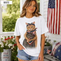 Patriotic Cat Vintage Retro Shirt Funny 4th July Two Cats Cat Lover Gift Tee