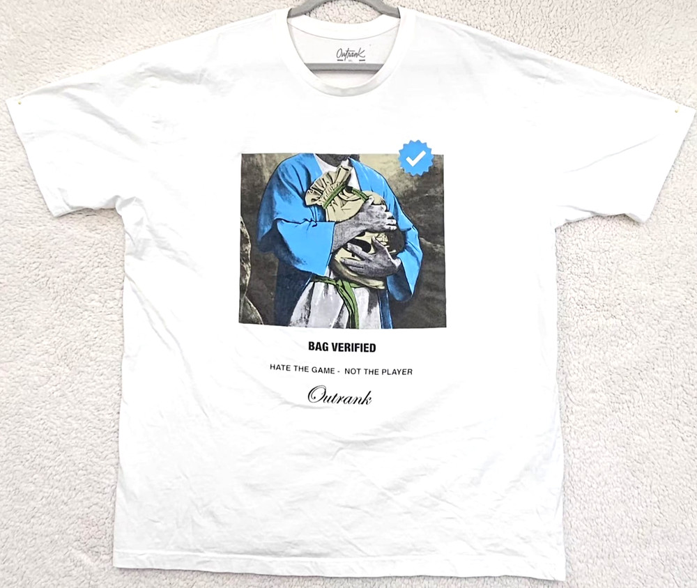 Outrank Brand Men’s 2XL White Graphic T Shirt Bag Verified Streetwear Hype Tee