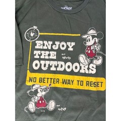 Disney Mickey Mouse Enjoy the Outdoors Camping Graphic T-Shirt Olive Green Small