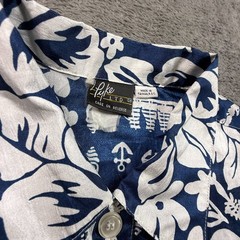 Vintage 80s Pyke Ltd Hawaiian Shirt Womens M Navy Blue Hibiscus Nautical Print