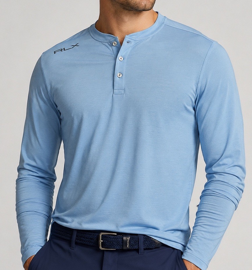 NEW RLX Golf Ralph Lauren Mens Light Blue Long Sleeve Henley Shirt Small S NWT