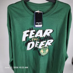 Milwaukee Bucks Fanatics Mens 2XL Longsleeve Green T-Shirt Fear The Deer NBA New