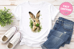 Shamrock & Bunny Print Shirt, St. Patrick’s Day Clover Art Shirt, Irish Day Tee
