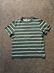 GUESS Originals Green/White Striped Logo Embroidered Crewneck T-Shirt Men’s L