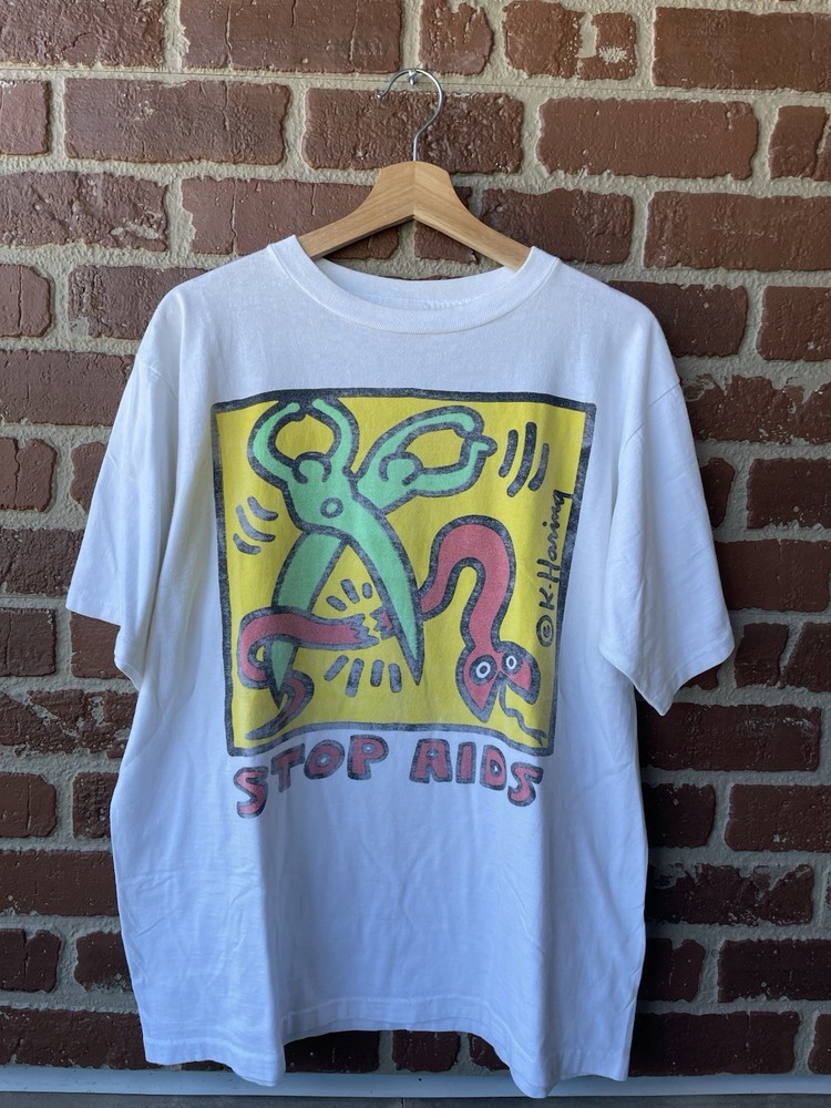 Vintage 90s Keith Haring Stop AIDs Campaign t shirt single stitch USA made XL