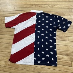 Redhead American Flag Shirt Men L vtg 90s y2k Asymmetric Cut &Sew Red White Blue