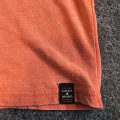Lucky Brand Venice Burnout Shirt Mens Medium Peach Salmon Henley Short Sleeve