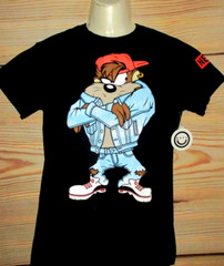 MENS NEFF LOONEY TUNES TAZ FRONT AND BACK PRINT BLACK T-SHIRT SIZE S