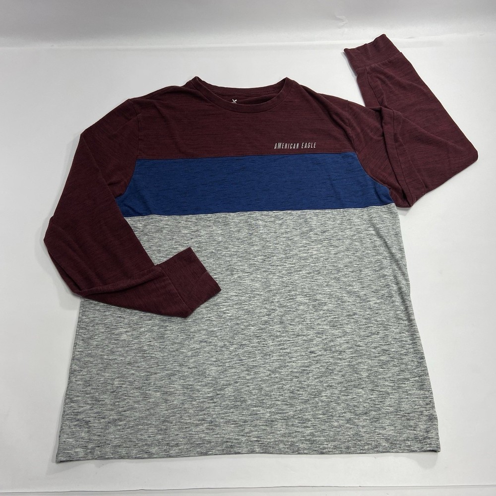 American Eagle Mens XL Heather Gray, Blue And Red Long Sleeve Tee Super Soft