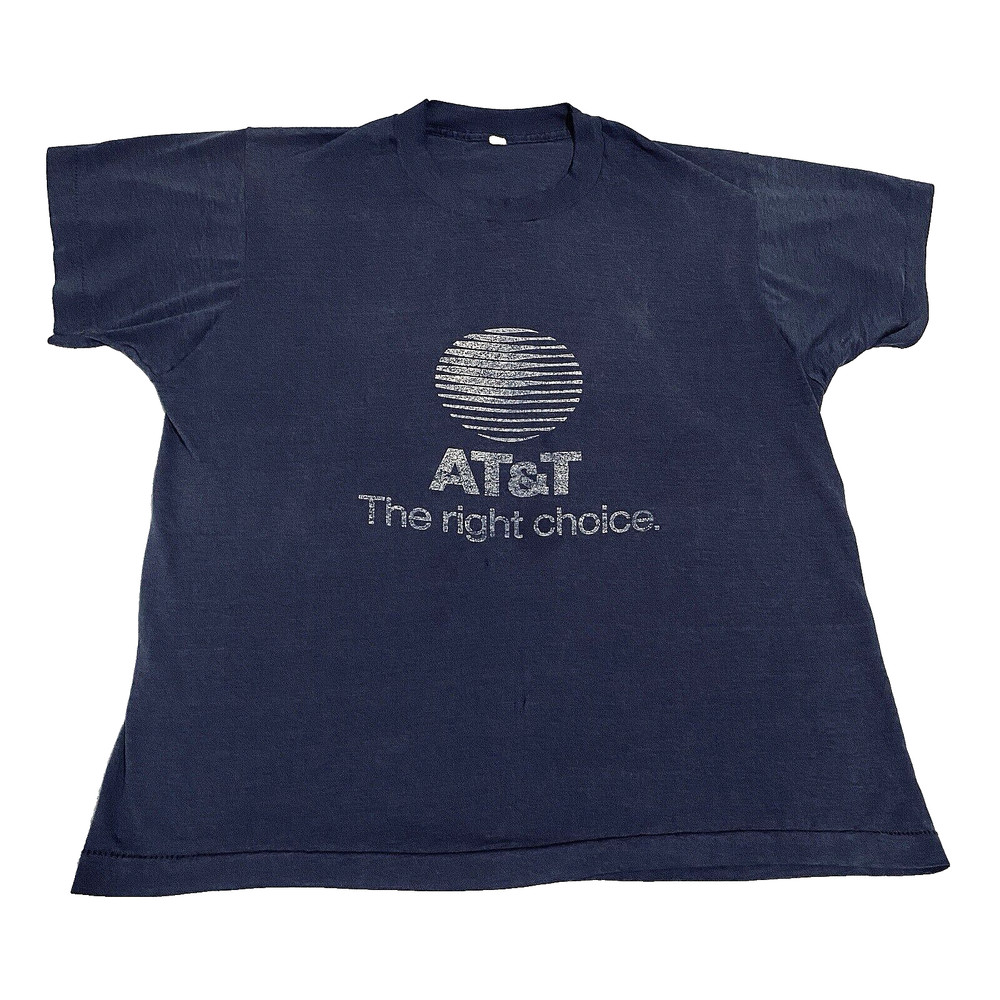 Vtg T Shirt Large Screen Stars 80s Single Stitch Blue AT&T Phone TeleCom Globe d