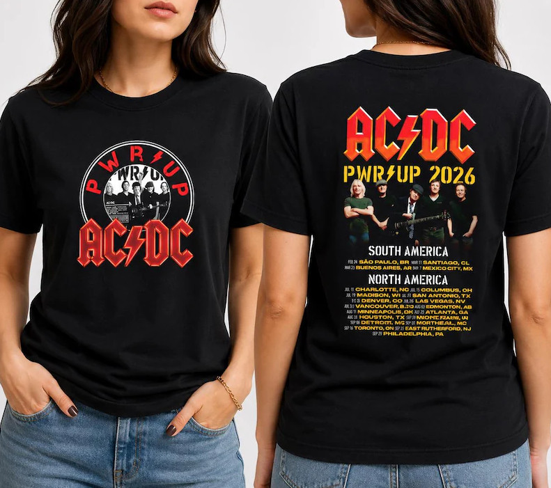 Graphic ACDC Tour 2026 Shirt, ACDC Pwr Up Tour 2026 Rock Band Shirt