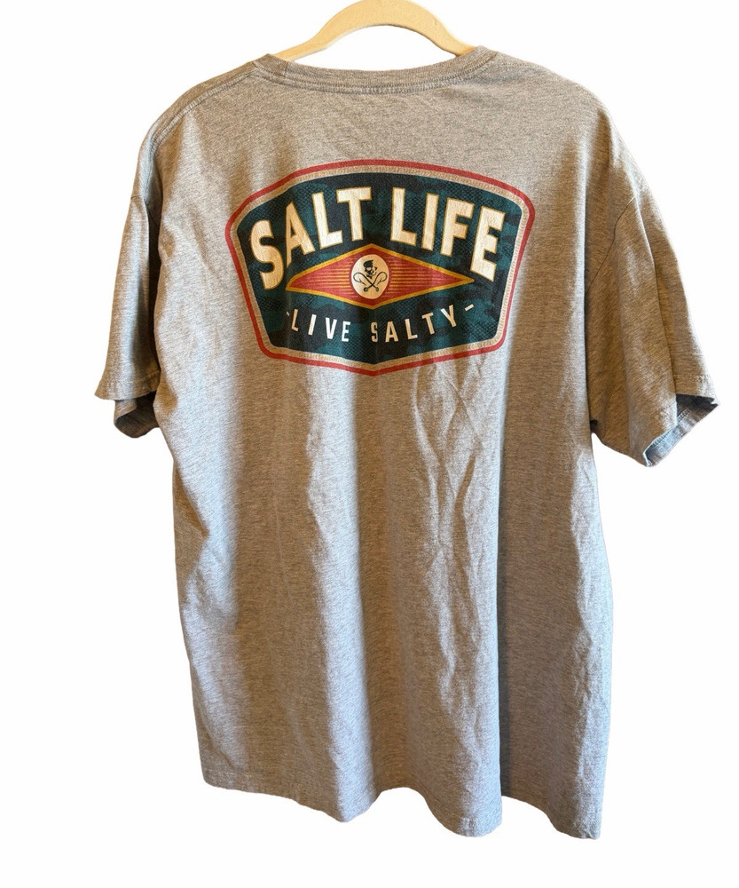 Salt Life Men’s XL Gray Graphic Logo T-Shirt Crew Neck Short Sleeve Thrashed