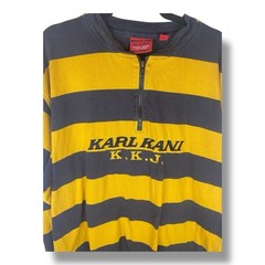 Vintage Karl Kani Striped Blue Yellow Men’s Size XL 1/4 Zip Long Sleeve