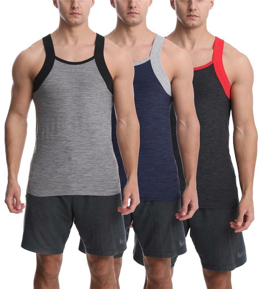 Different Touch Men’s 3 Pack Dry Fit Square Cut Contrast Color Tank Tops
