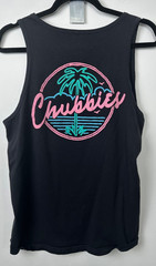Chubbies Tank Top Mens S Retro Neon Dream Crew Neck Black Pink Palm Graphic D46