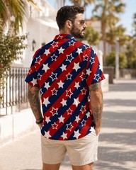 Patriotic Star Hawaiian Shirt For Men, 4th Of July Button Up Shirt